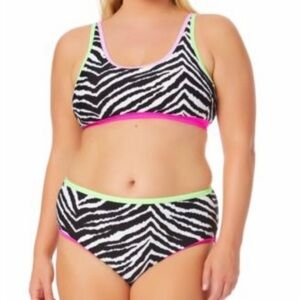 California Waves New With Tags Plus Size Zebra-Print 2 Piece Bikini